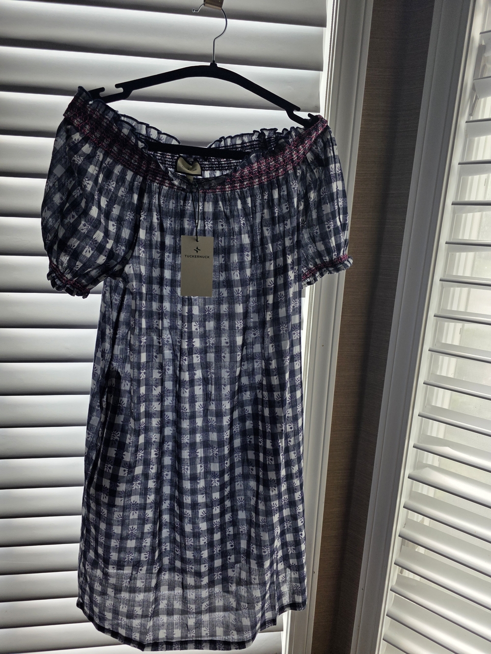 Tuckernuck Navy and White Gingham Dress with Floral Print